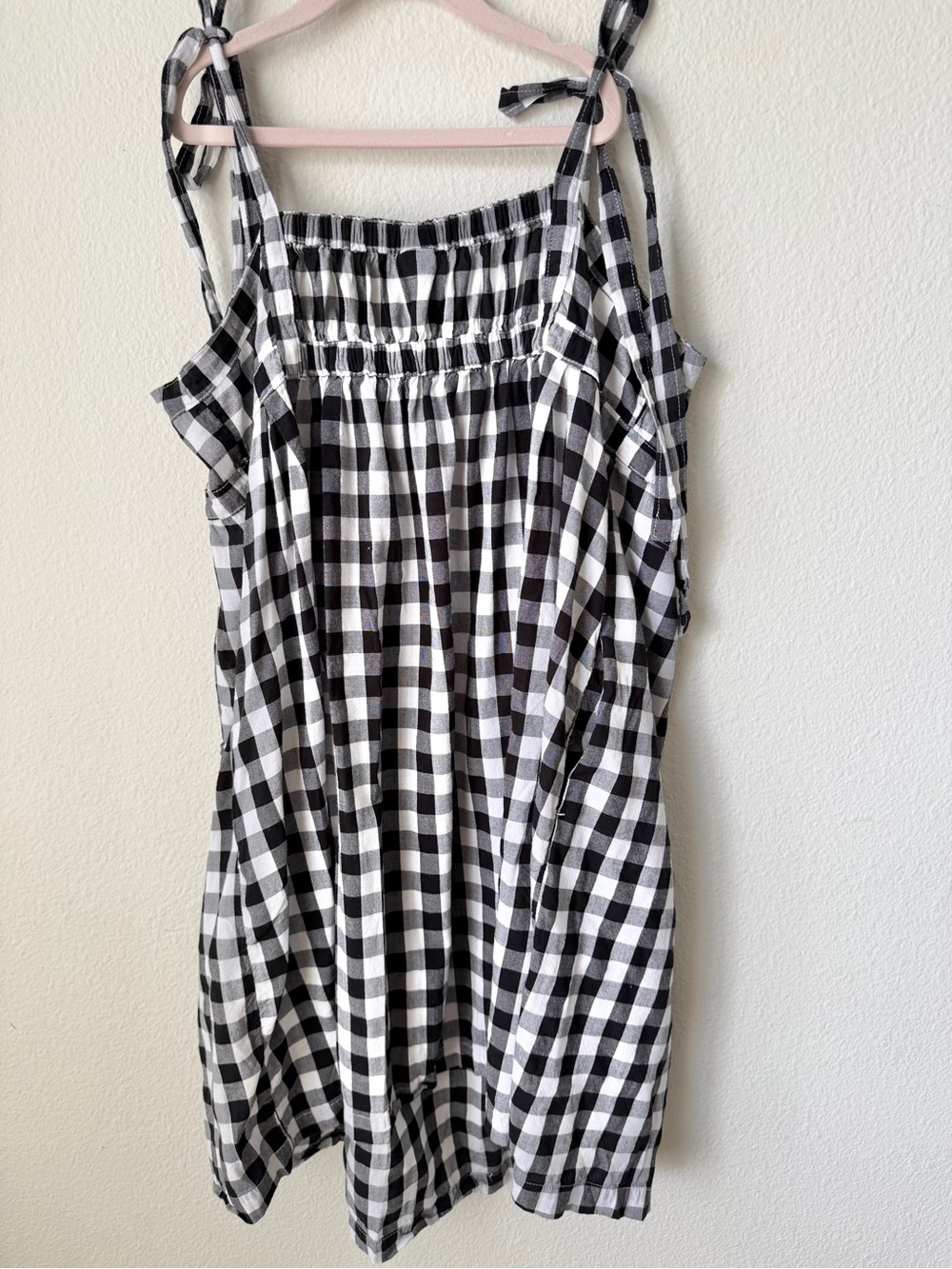 OLD NAVY Gingham Mini Dress Tie Strap Pockets Black White L - Picture 6 of 10